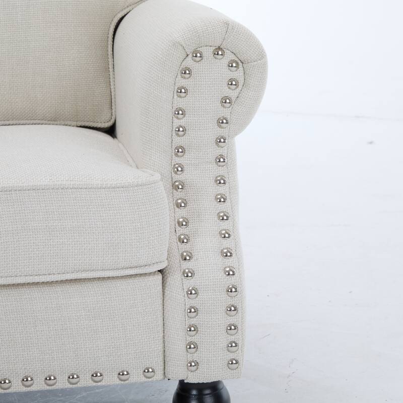 Faux Leather Upholstered Sofa, Deep Seat Sofa with Rolled Arms & Nailhead Trim, 2 Seater Sofa with Wooden Legs