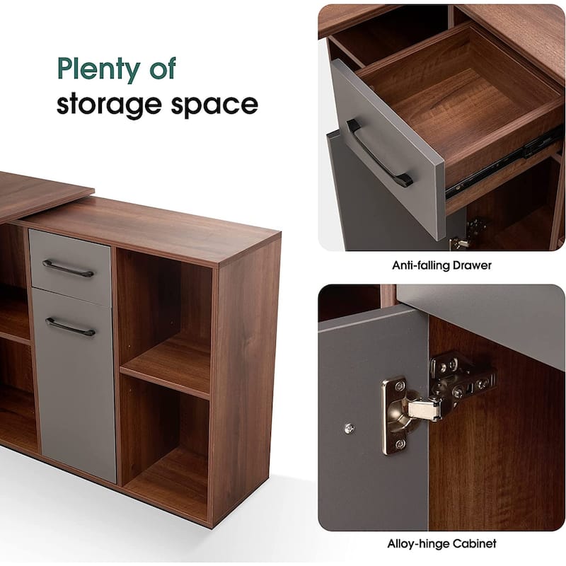 ivinta Convertible Executive Desk, L Shaped Computer Office Desk Wood Corner Deak with Storage Drawer