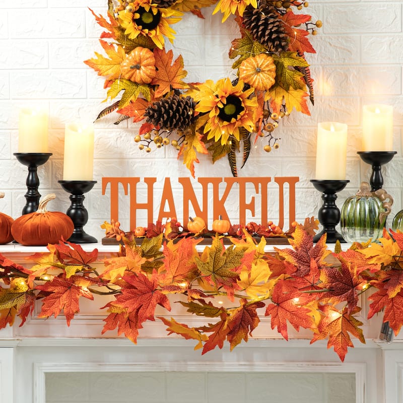 Glitzhome 20"L THANKFUL Word Sign Wooden Table Decor for Fall Thanksgiving