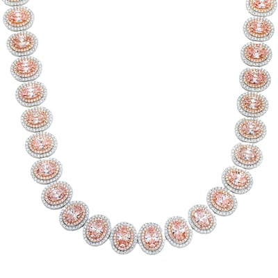 House Of Leon 14K White Gold Oval Cut Fancy Pink Diamond Necklace W/ Halo 52.03ct
