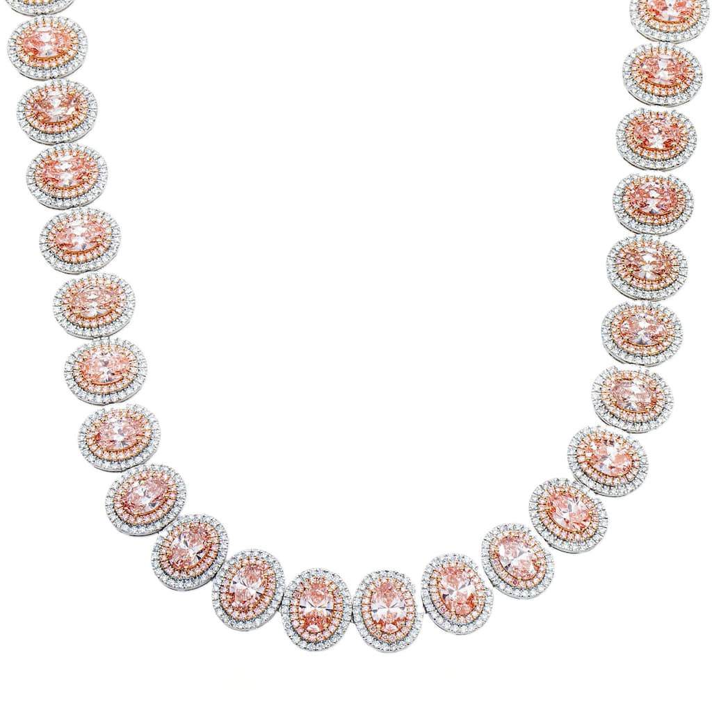 House Of Leon 14K White Gold Oval Cut Fancy Pink Diamond Necklace W/ Halo 52.03ct