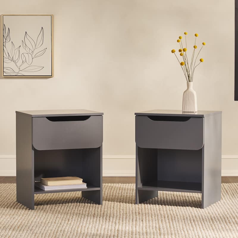 Middlebrook Designs Modern 1-Drawer Nightstand with Cubby (Set of 2) - Dark Grey