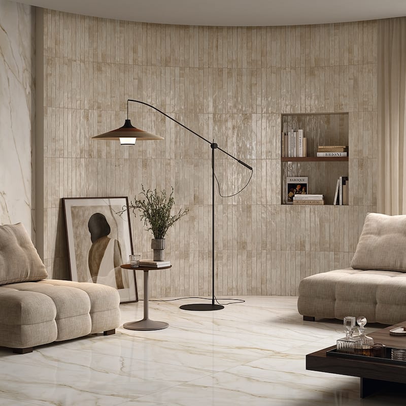 Aria 2x18 Glossy Porcelain Subway Tile - Floor, Wall, Backsplash - Case of 32 (7.42 Sq. ft.) - Crema