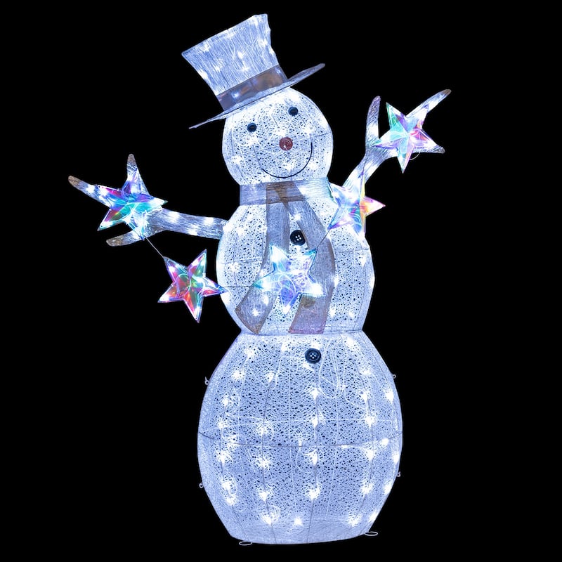 Gymax 5 FT Lighted Snowman w/Hat Scarf & Stars Zip Ties & Ground