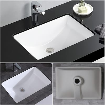 CB HOME 20'' x 14'' Undermount Bathroom Sink Rectangle, White Undermount Bathroom Sink, Undermount Vessel Bathroom Sink