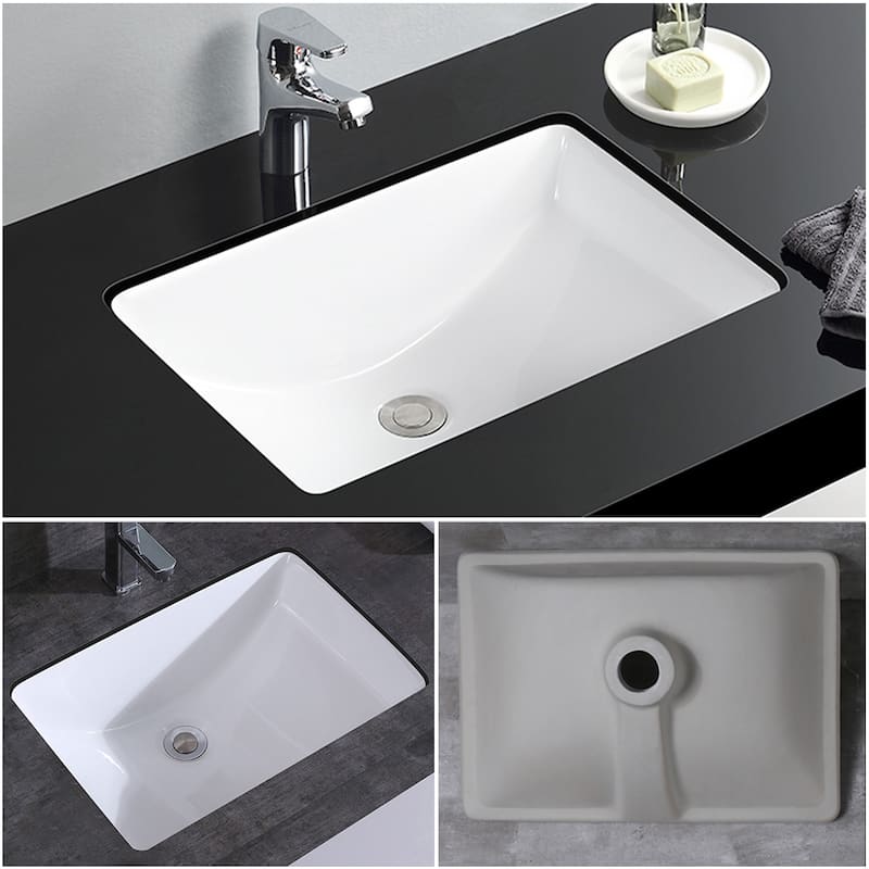 CB HOME 20'' x 14'' Undermount Bathroom Vanity Sink, Rectangle White Ceramic Bathroom Sink-(20-5/8''x14-1/2''x8-1/4'')