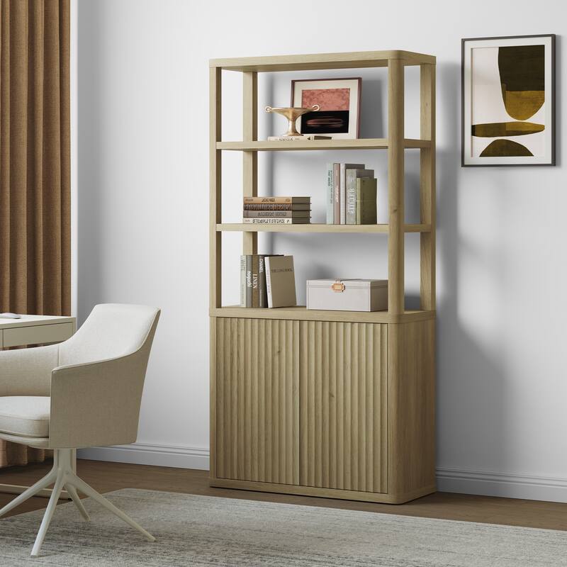 70.8"H Shelving Unit with 2 Doors:Transforming Kitchen and Study Spaces