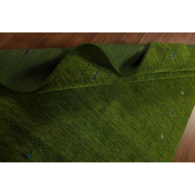 Green Gabbeh Area Rug Hand-Knotted Wool Carpet - 5'3" x 7'7"
