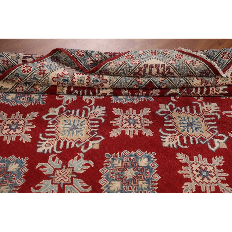 Red Geometric Kazak Area Rug Handmade Oriental Wool Carpet - 9'0"x 12'5"