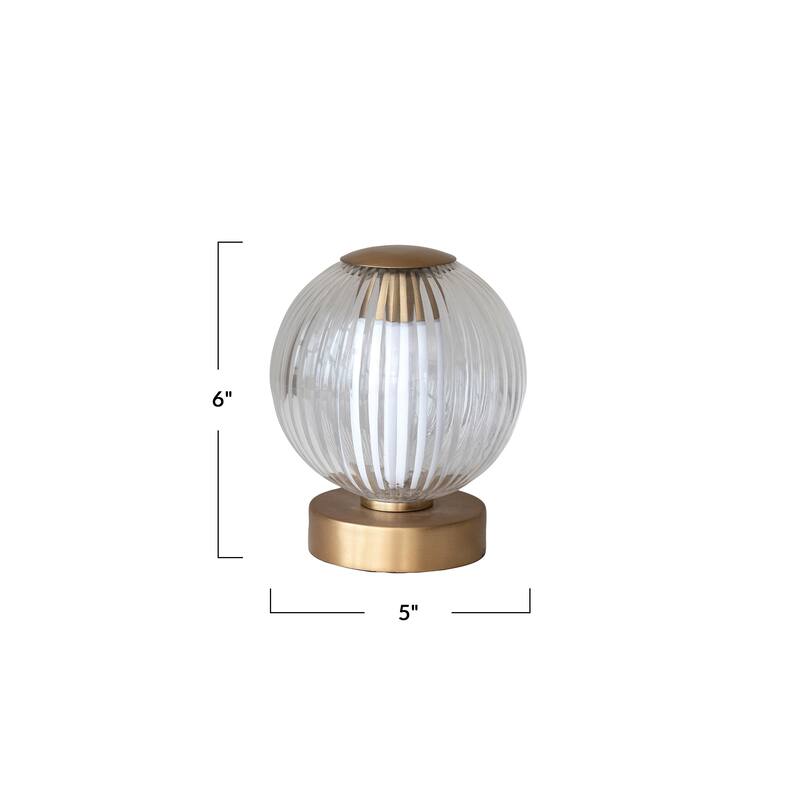 Glass and Metal Pleated LED Table Lamp with Touch Sensor, Antique Brass - 5.0"L x 5.0"W x 6.0"H