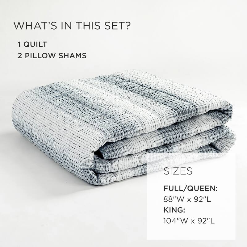 Lush Decor Yarn Dyed Textured Stripe Waffle Quilt 3 Pieces Set