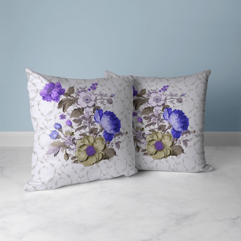 Brown And Blue Flower and Knop Indoor/Outdoor Throw Pillow Zipper