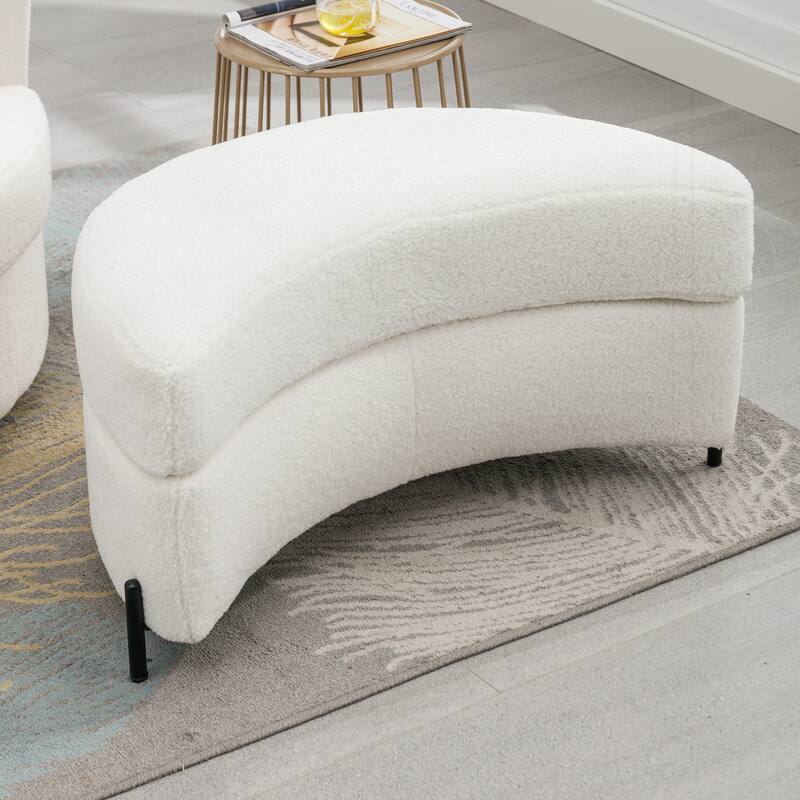 32.7" W Upholstered Half Crescent Moon Storage Ottoman