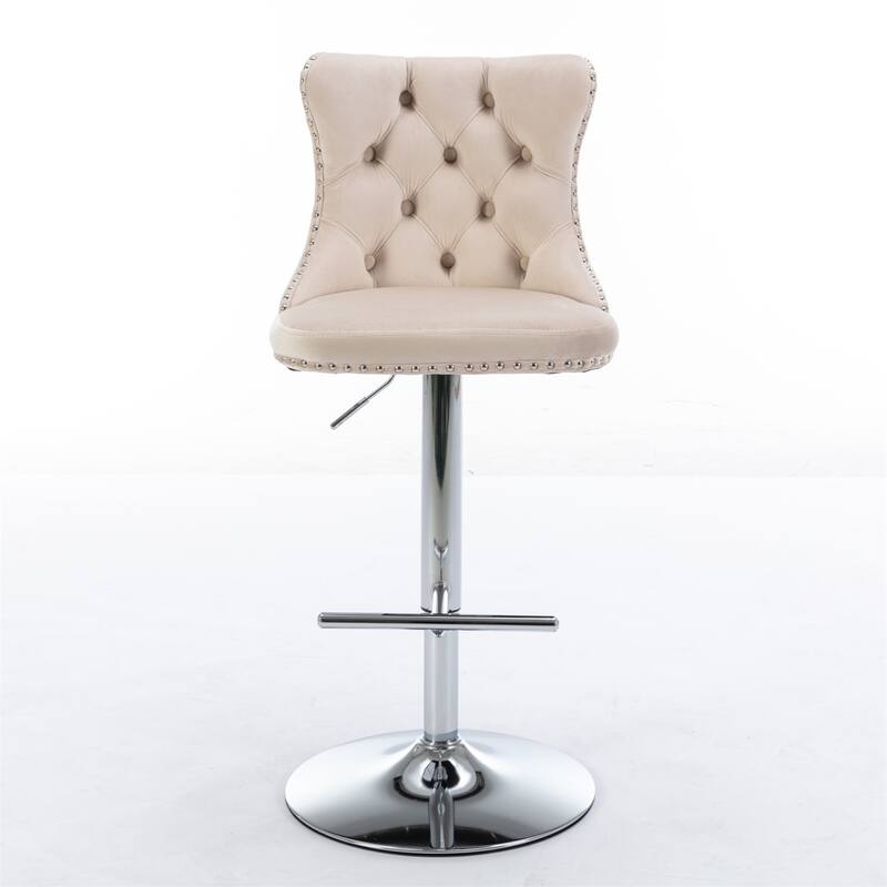 2 Piece Adjustable Swivel Velvet Upholstered Barstool with Chrome Base