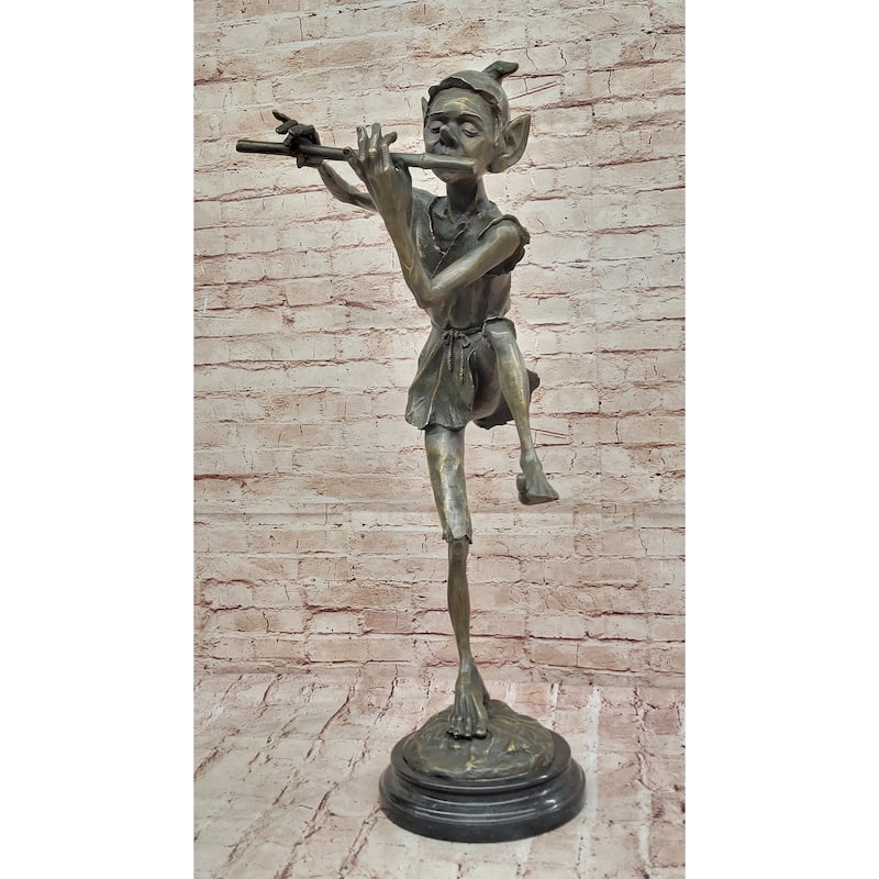 Fantasy Irish Bronze Sculpture – Dancing Leprechaun Playing Flute Figurine