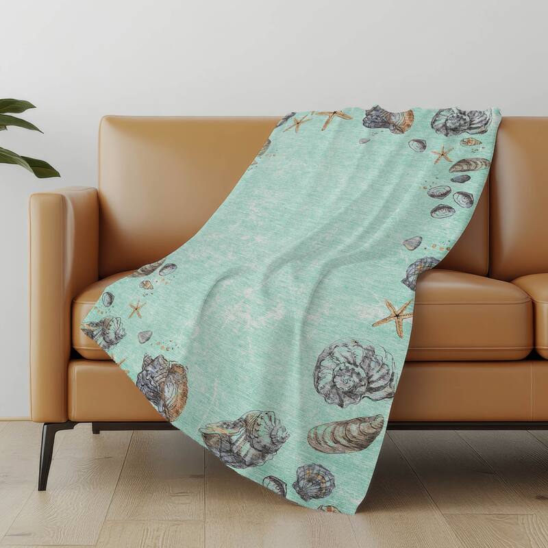Premium Machine Washable ASB188 Seashell Border Sherpa Throw Blanket - Green - 4'2" x 5'10"