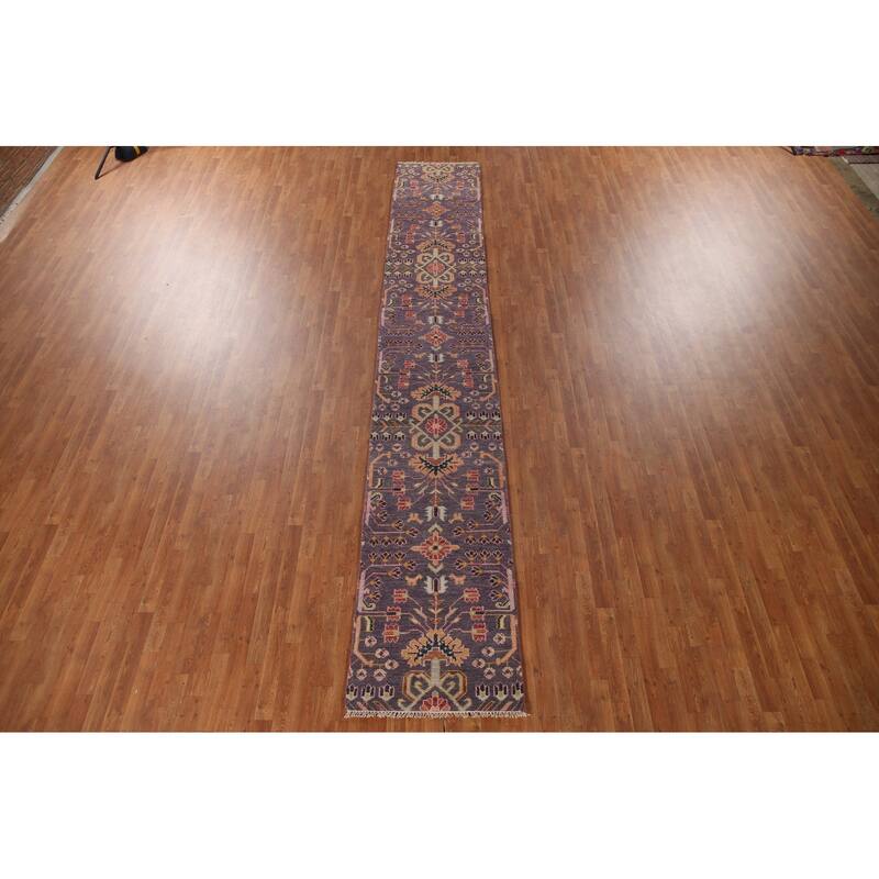 All-Over Purple Kazak Indian Runner Rug Handmade Wool Carpet - 2'6"x 15'10"