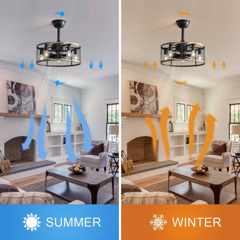 Modern Cage Style Ceiling Fan Light with Lighting and 6-Speed Adjustment, Reversible Motor for Bedroom and Lounge Area