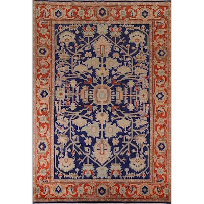 Heriz Serapi Indian Area Rug Hand-Knotted Blue Oriental Wool Carpet - 8'10" x 11'9"
