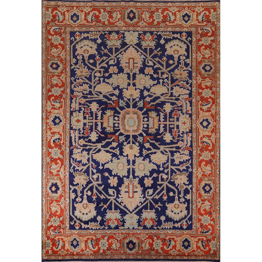 Heriz Serapi Indian Area Rug Hand-Knotted Blue Oriental Wool Carpet - 8'10" x 11'9"