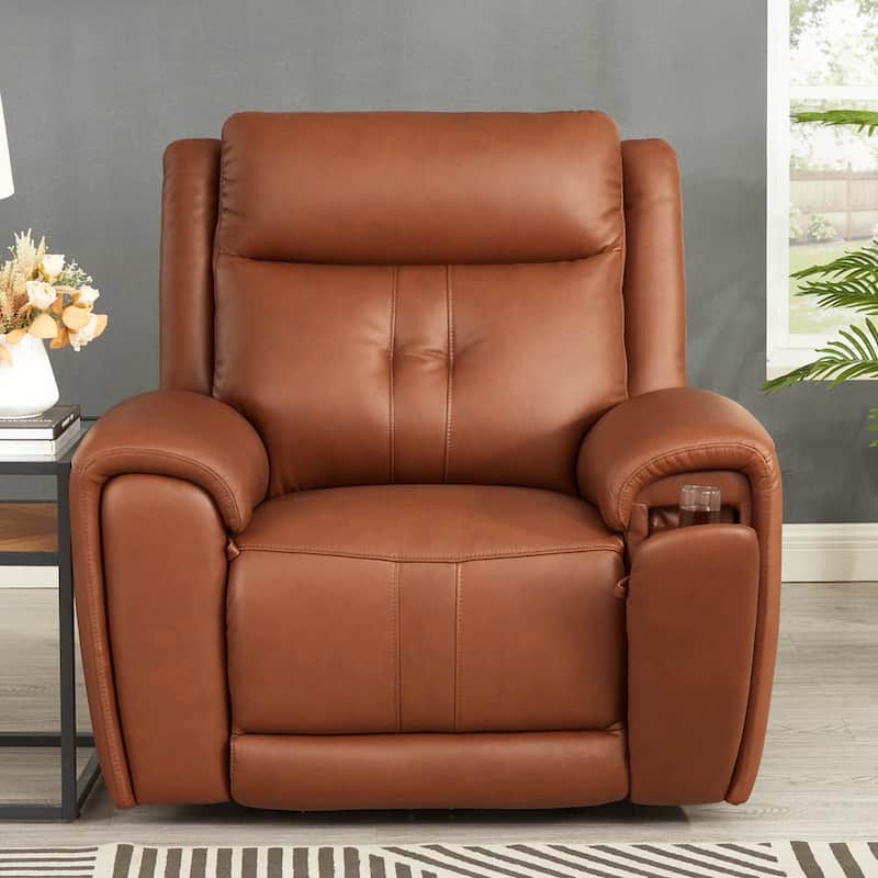 Hydeline Emma Zero Gravity Power Recline and Headrest Top Grain Leather Recliner with Cup Holders