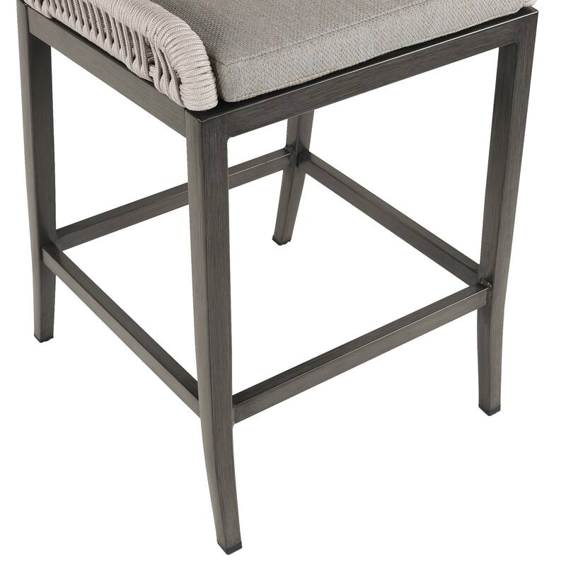 2 Set Modern Aluminum Twill Wicker Woven Outdoor Bar Stool Chair Set, Counter Height Stool with Back and Cushion - 40.6"H