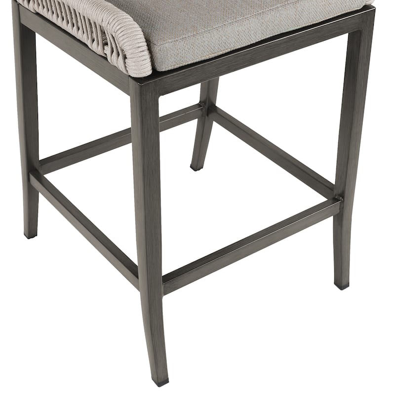 4 Set Modern Aluminum Twill Wicker Woven Outdoor Bar Stool Chair Set, Counter Height Stool with Back and Cushion - 40.6"H