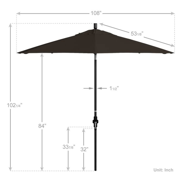 California Umbrella 9' Rd Golden State Series Patio Umbrella Black Aluminum Frame Crank Lift Collar Tilt Pacifica Pacific Blue