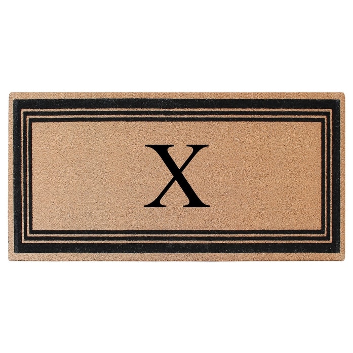 A1HC Natural Coir Monogrammed Flock Anti shed Treated Durable Doormat BlackBeige