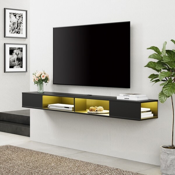 70 inch Floating TV Stand with LED Lights for Storage Black On Sale Bed Bath Beyond 37826900