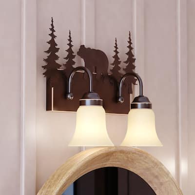 Bozeman 2 Light Bronze Rustic Bear Bathroom Vanity Fixture - 16.75-in W x 13.75-in H x 7.75-in D