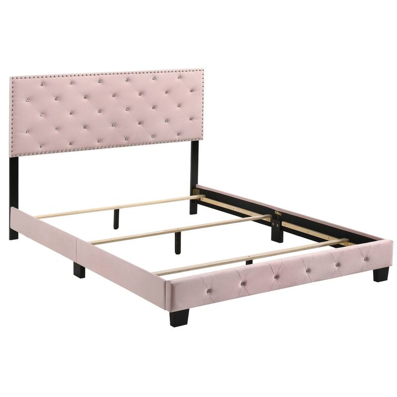 Faux Jewel Tufted Velvet Upholstered Queen Panel Bed - 83" - Pink