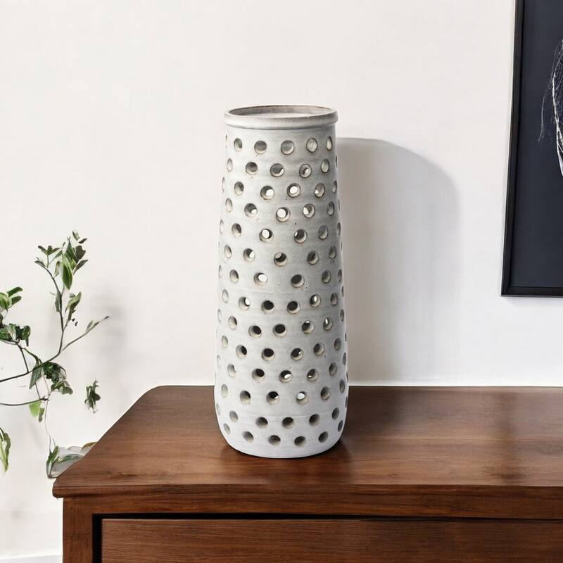 Organic White Glaze Pierced Dot Ceramic Vase