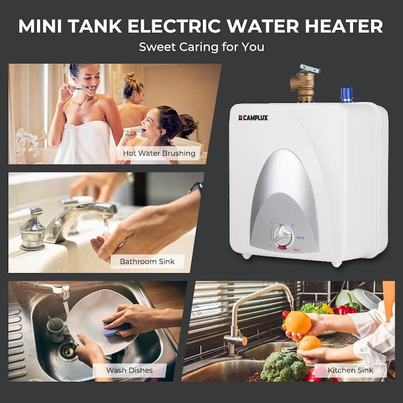 CAMPLUX 1.3 Gallons 1.44 kW Small Mini Tank Electric Water Heater with Cord Plug, White - N/A