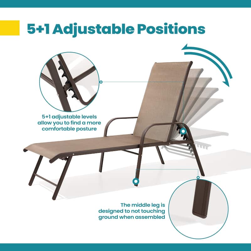Pellebant Outdoor Patio Lounge Chairs Set Aluminum Adjustable Backrest with Side Table