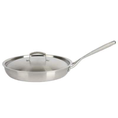 Babish 12 Inch Stainless Steel Triply Professional Grade Fry Pan w/ Stainless Lid