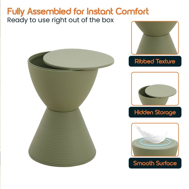 Boyd Modern Round Hourglass Accent Side Table - Drum Storage Table with Ribbed Base for Indoor/Outdoor