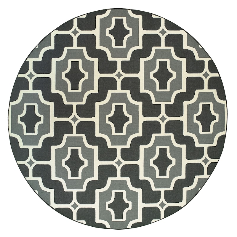 Style Haven Marianna Geometric Tile Black/ Grey Loop Pile Indoor Outdoor Area Rug - 7'10" Round