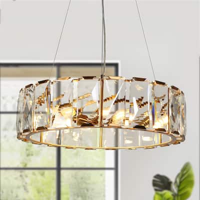 Modern Gold 6-Light Crystal Drum Chandelier for Dining Living Room
