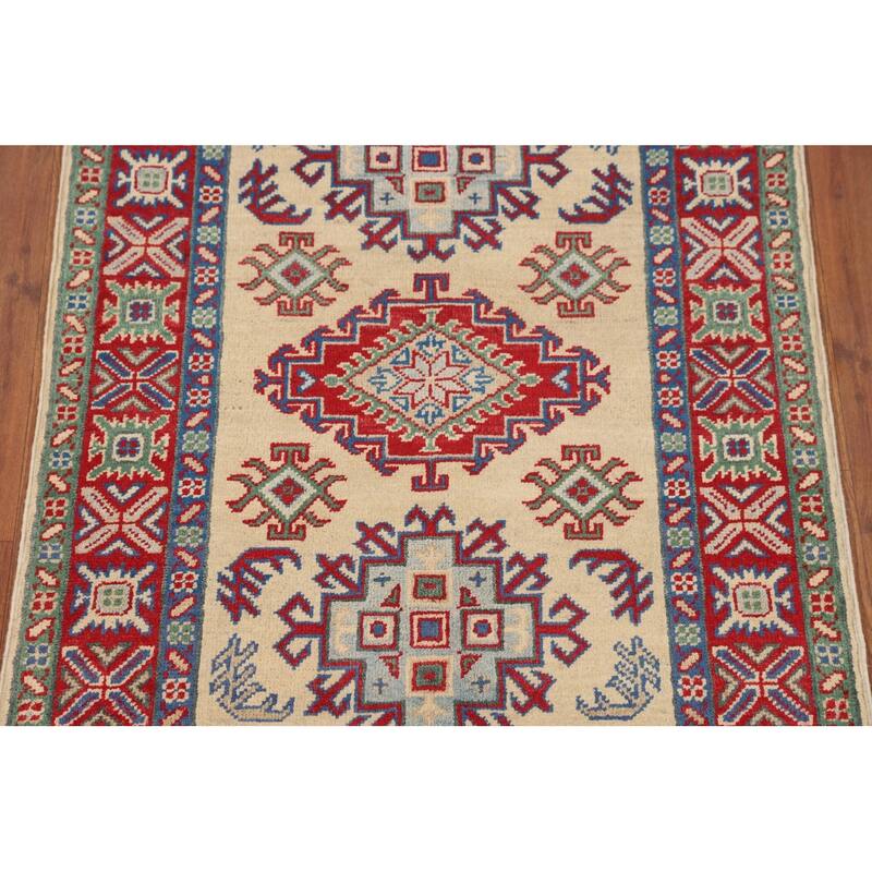 Kazak Foyer Rug Hand-Knotted Oriental Beige Wool Carpet - 2'8" x 4'1"
