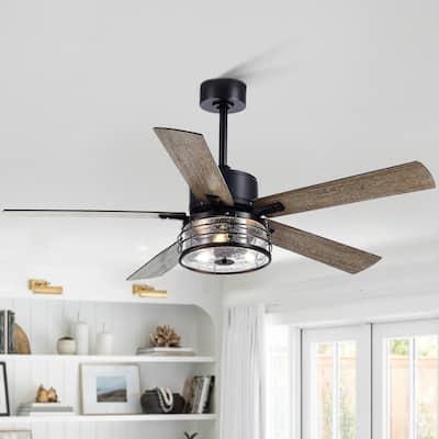 52" Black 5-Blade Ceiling Fan with Light Kit and Remote