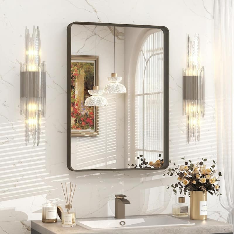 Aluminum Alloy Framed French Cleat Mounted Tempered Glass Wall Vanity Mirror - Bronze - 30" x 22"