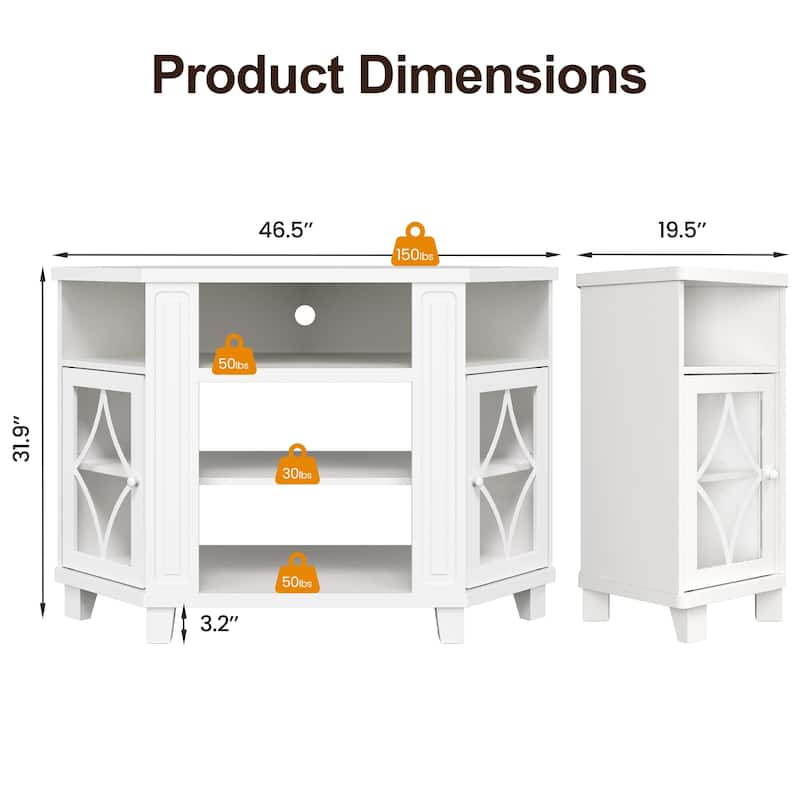Corner TV Stands for TVs up to 55'', Media Console Table with Adjustable Shelves