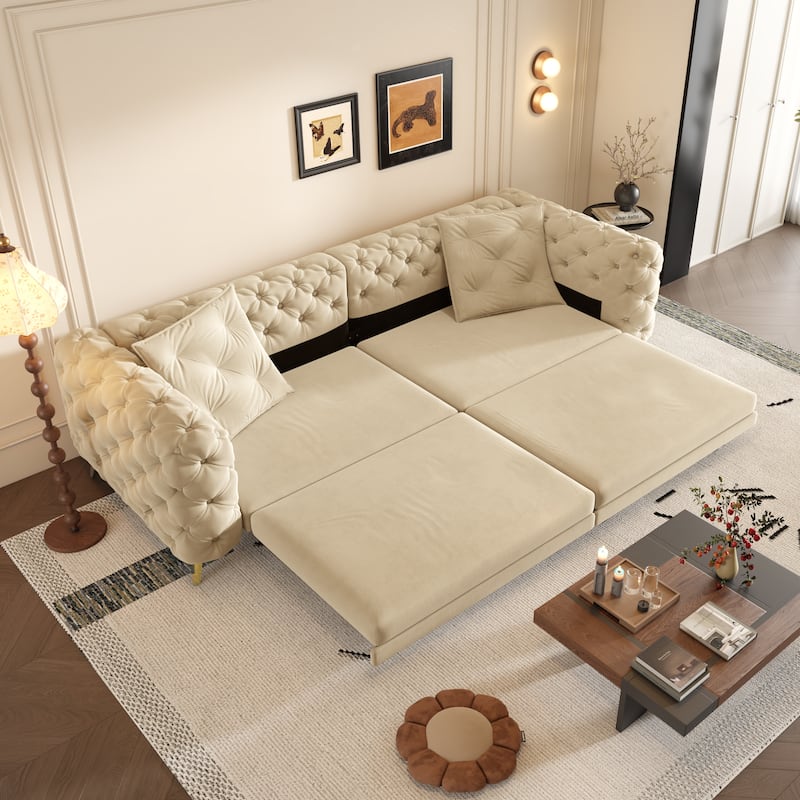 97.7" 3-in-1 Convertible Sleeper Sofa, Pull Out Sofa Bed with Ottoman, 4-Seater for Small Spaces & Apartments