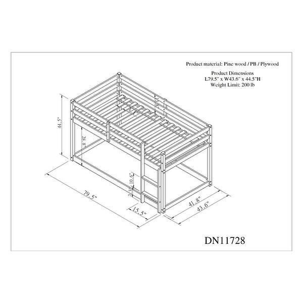 dimension image slide 2 of 3, Twin Size Wood Loft Bed with Ladder and Fence for Kids