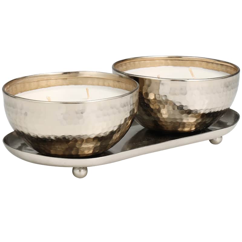 Gold or Copper or Silver Metal Scented Hammered 12 oz 2 Wick Candle with White Wax (Set of 2)