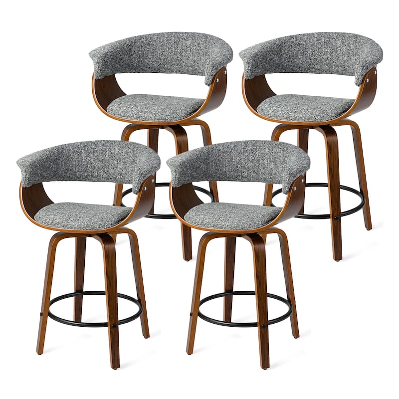 Glitzhome Set of 2 or 4 Modern Counter & Bar Height Wooden Swivel Bar Stools - Set of 4 - Grey Woven - Counter Height