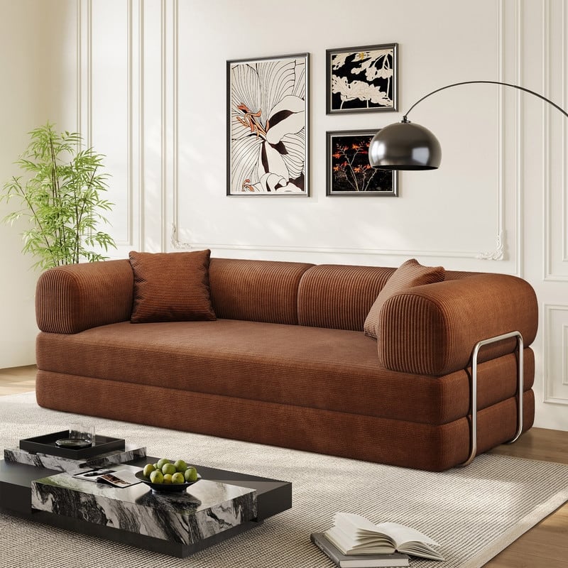 78.8" Convertible Floor Sofa Bed, Corduroy Folding Mattress Sofa Couch for Small Spaces ,No Assembly