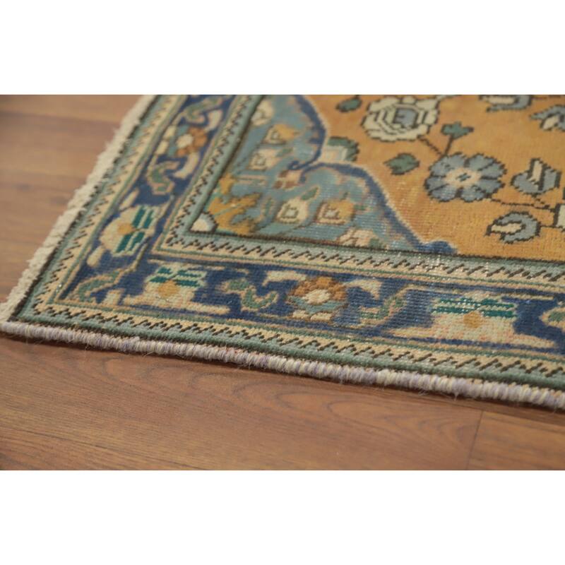 Hand Knotted Oriental 100% Wool Carpet Traditional Floral Oranges & Rust Tabriz Area Rug - 4' 4'' X 3' 3''