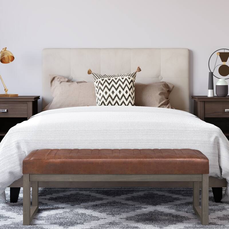 WYNDENHALL Kaufman 48 inch Wide Contemporary Rectangle Ottoman Bench - Distressed Saddle Brown - 48"w x 16.1"d x 17.9"h